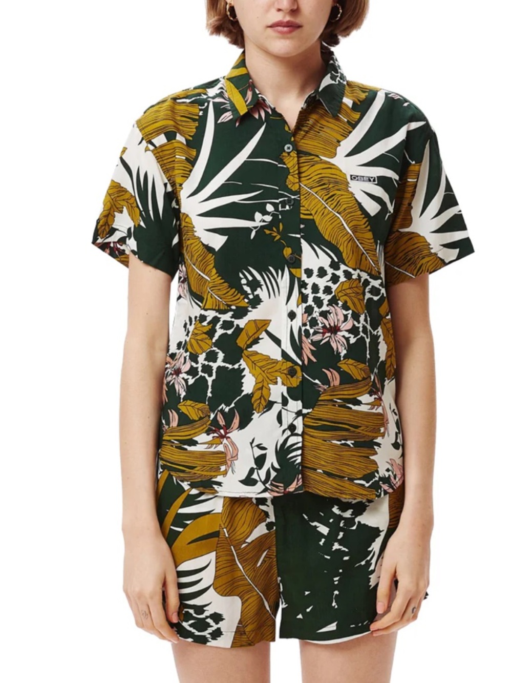 OBEY Tempt Tropical Print Button Up
Short Sleeve Shirt Unisex Size XS